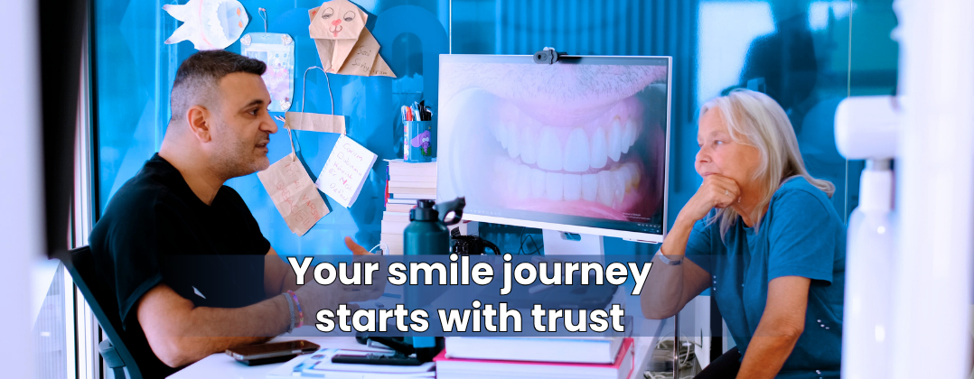 Patient smiling outside Myra Dental Center, Antalya.